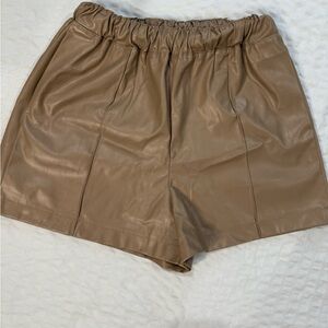 Women's Tan Faux  Leather Shorts